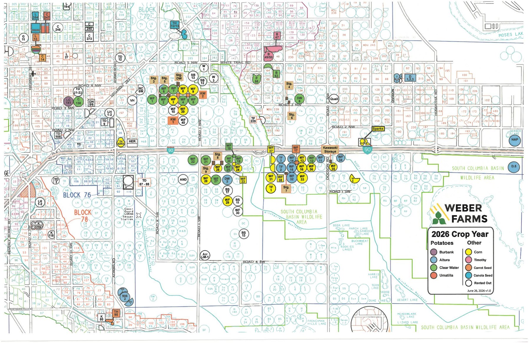 Weber Farms 2026 field map